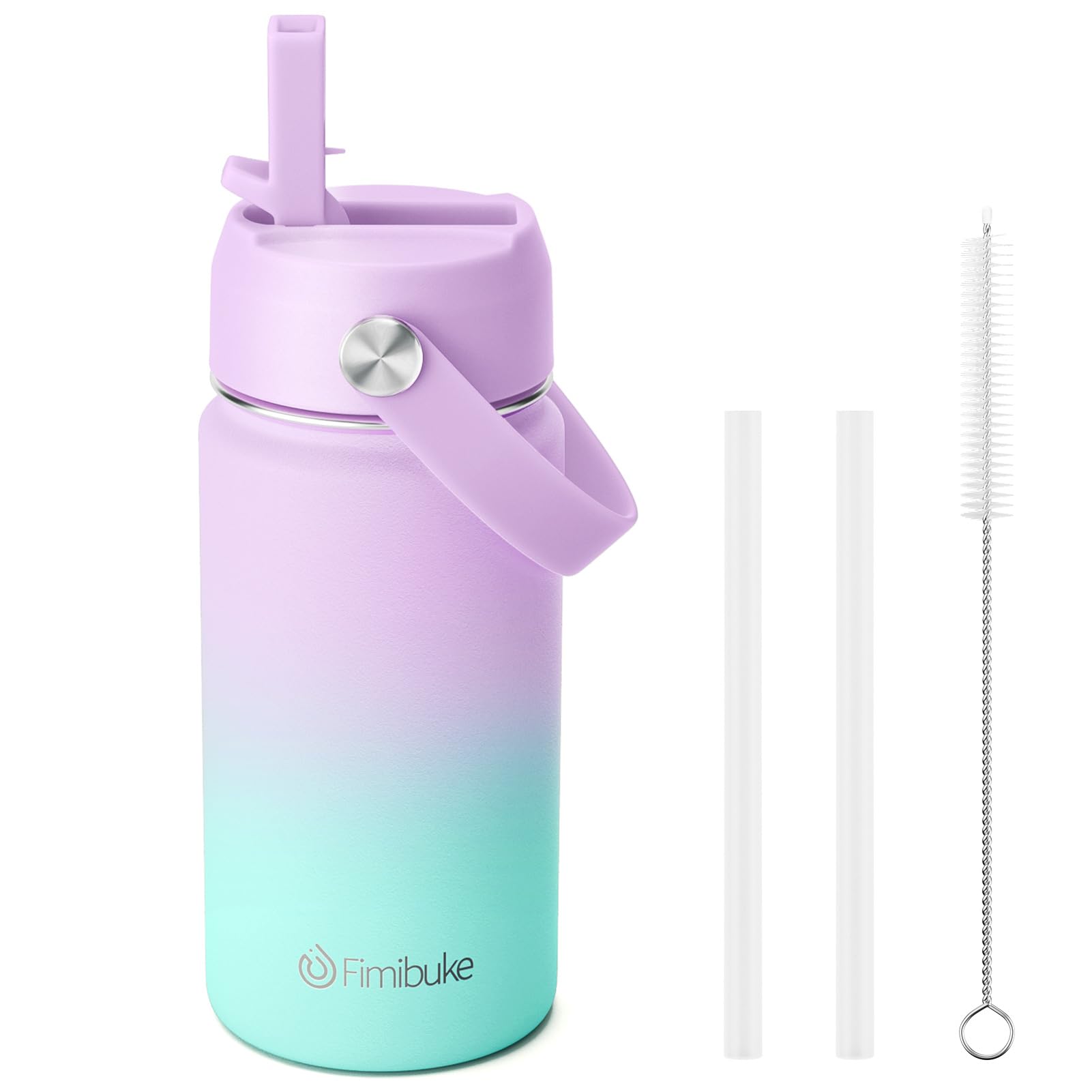Fimibuke Kids Insulated Water Bottle, 14oz BPA FREE 18/8 Stainless Steel Travel Tumbler Double Wall Vacuum Leak Proof Kids Cup with Straw Metal Water Bottle for School Boys Girls(1 Pack, Rainbow)