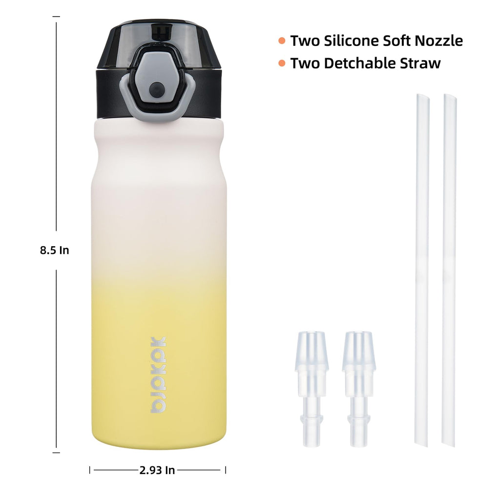 BJPKPK Insulated Water Bottle 18oz Stainless Steel Water Bottles with Straw and Carry Handle Double Wall Metal Thermal Flask,Light Blue Leopard