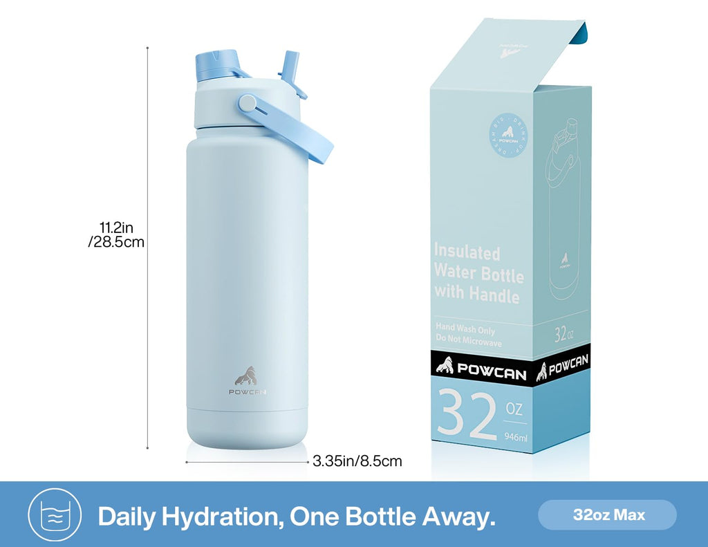 POWCAN 26 oz Insulated Water Bottle with 2-in-1 Straw and Spout Lid, Keep Cold 24H, Leak-Proof, Fits in Car Cup Holder, Stainless Steel Water Bottle for Sports, Travel, and School (Cotton Candy)