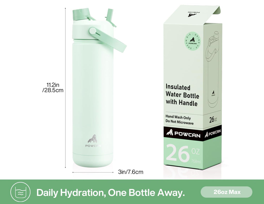 POWCAN 26 oz Insulated Water Bottle with 2-in-1 Straw and Spout Lid, Keep Cold 24H, Leak-Proof, Fits in Car Cup Holder, Stainless Steel Water Bottle for Sports, Travel, and School (Cotton Candy)