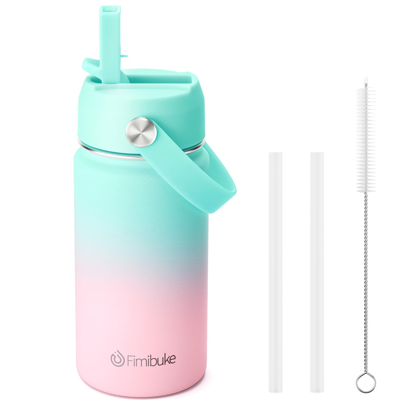 Fimibuke Kids Insulated Water Bottle, 14oz BPA FREE 18/8 Stainless Steel Travel Tumbler Double Wall Vacuum Leak Proof Kids Cup with Straw Metal Water Bottle for School Boys Girls(1 Pack, Rainbow)