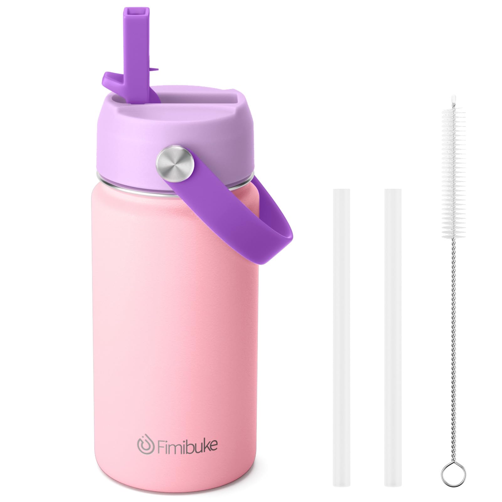 Fimibuke Kids Insulated Water Bottle, 14oz BPA FREE 18/8 Stainless Steel Travel Tumbler Double Wall Vacuum Leak Proof Kids Cup with Straw Metal Water Bottle for School Boys Girls(1 Pack, Rainbow)
