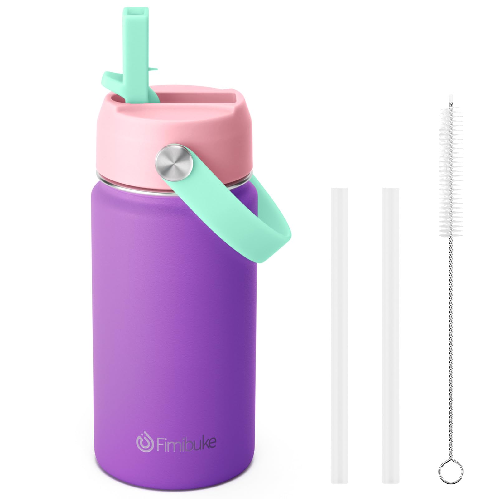 Fimibuke Kids Insulated Water Bottle, 14oz BPA FREE 18/8 Stainless Steel Travel Tumbler Double Wall Vacuum Leak Proof Kids Cup with Straw Metal Water Bottle for School Boys Girls(1 Pack, Rainbow)