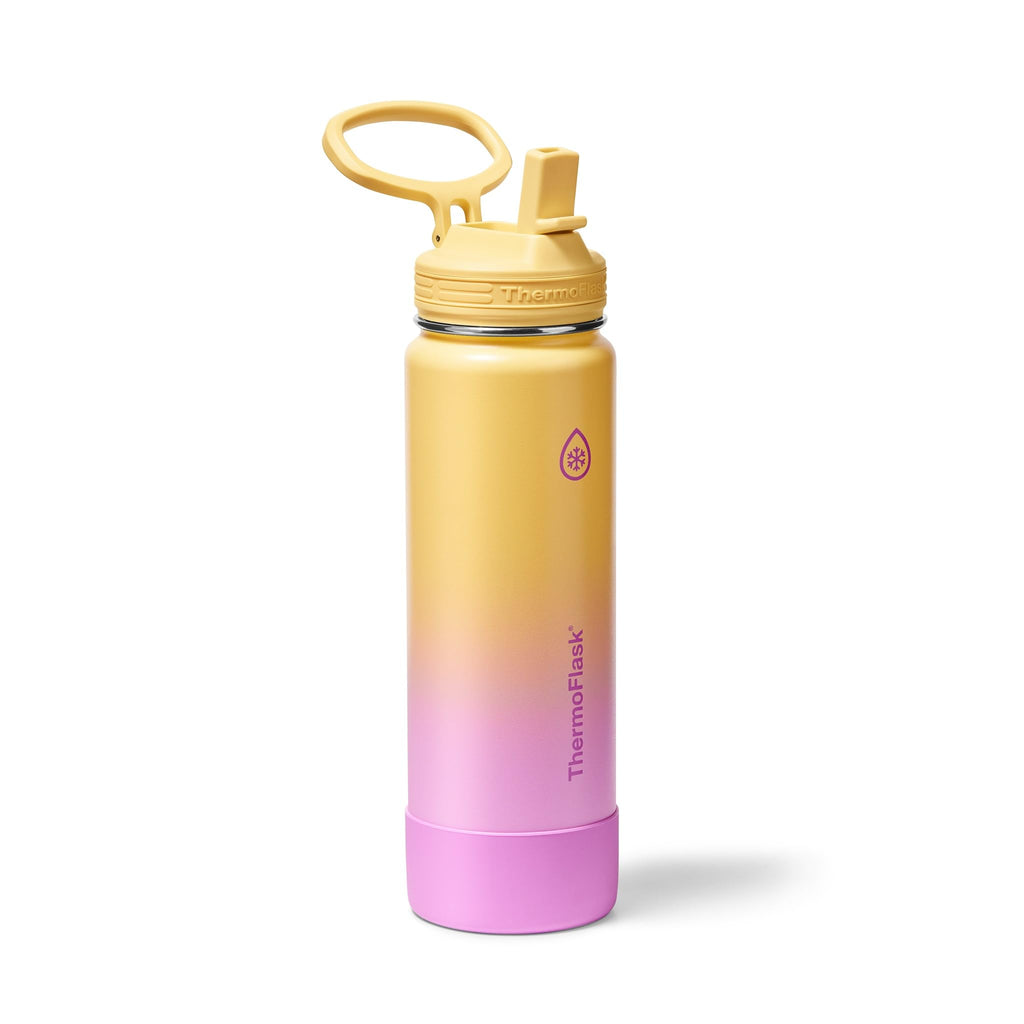 ThermoFlask Insulated Water Bottle with Straw Lid (24 oz, Purple Sunset) - Leakproof, Stainless Steel Water Bottle for Cold & Hot Drinks, Travel & Daily Hydration