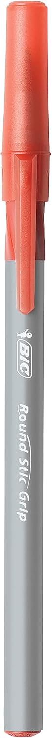 BIC Round Stic Grip Xtra Comfort Blue Ballpoint Pens, Medium Point (1.2mm), 12-Count Pack, Excellent Writing Pens With Soft Grip for Superb Comfort and Control