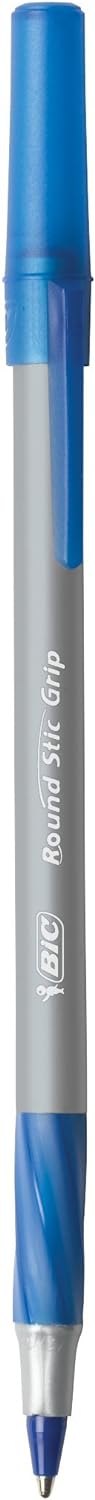 BIC Round Stic Grip Xtra Comfort Blue Ballpoint Pens, Medium Point (1.2mm), 12-Count Pack, Excellent Writing Pens With Soft Grip for Superb Comfort and Control