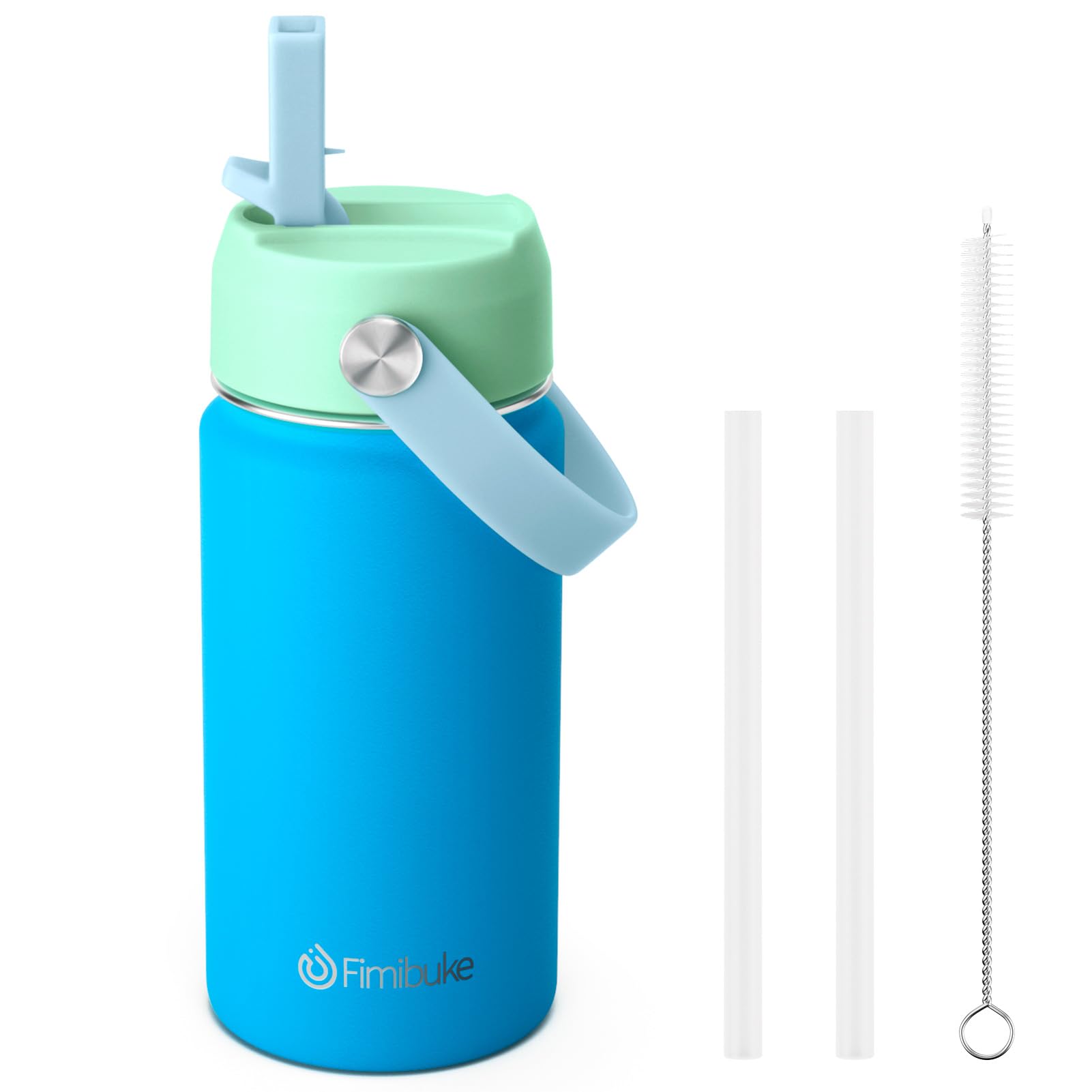 Fimibuke Kids Insulated Water Bottle, 14oz BPA FREE 18/8 Stainless Steel Travel Tumbler Double Wall Vacuum Leak Proof Kids Cup with Straw Metal Water Bottle for School Boys Girls(1 Pack, Rainbow)