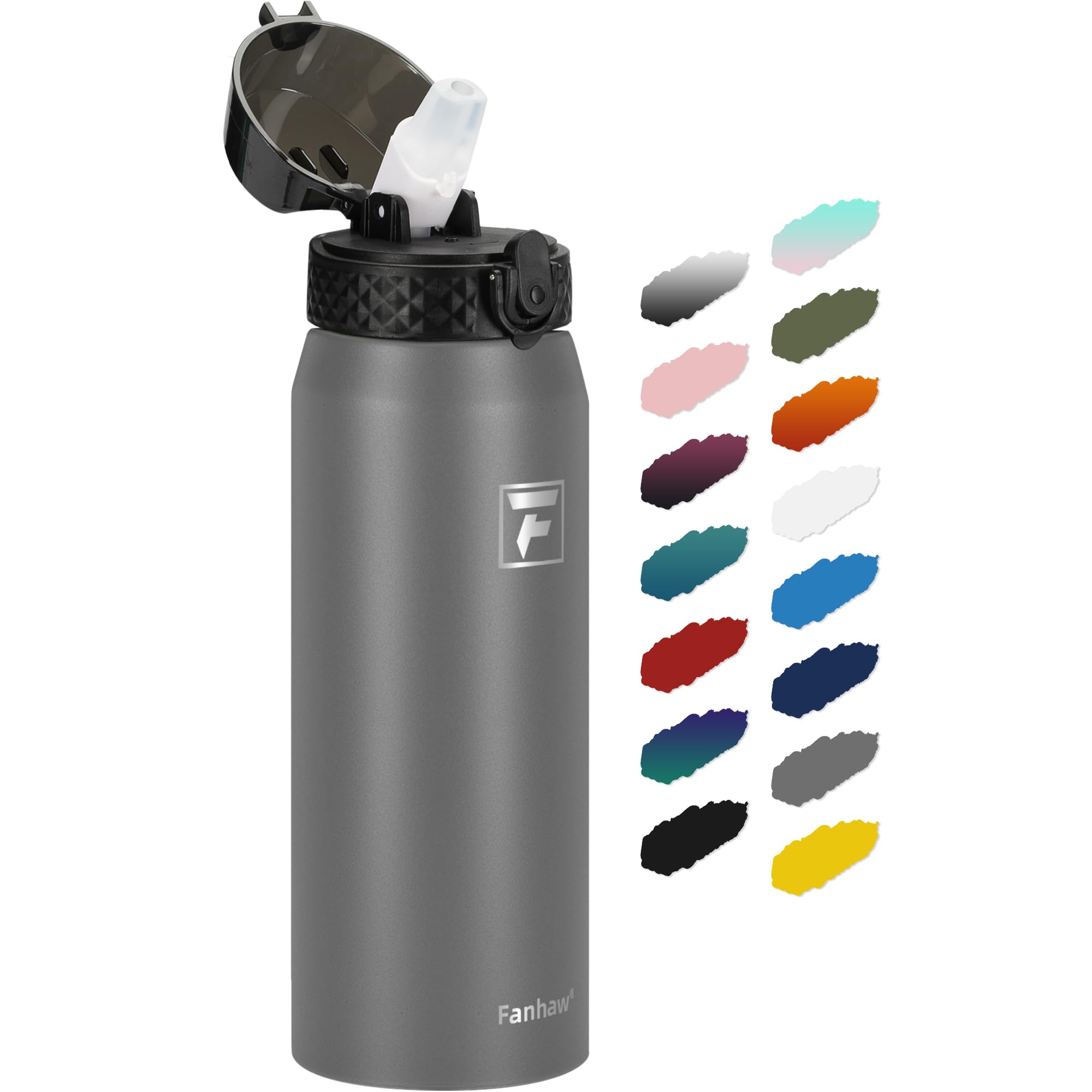 Fanhaw 20 Oz Kids Insulated Stainless Steel Water Bottle with Straw Lid, Leakproof & Anti-Dust Everyday Use Bottle for School, Women & Men, Back to School Essentials (Black)