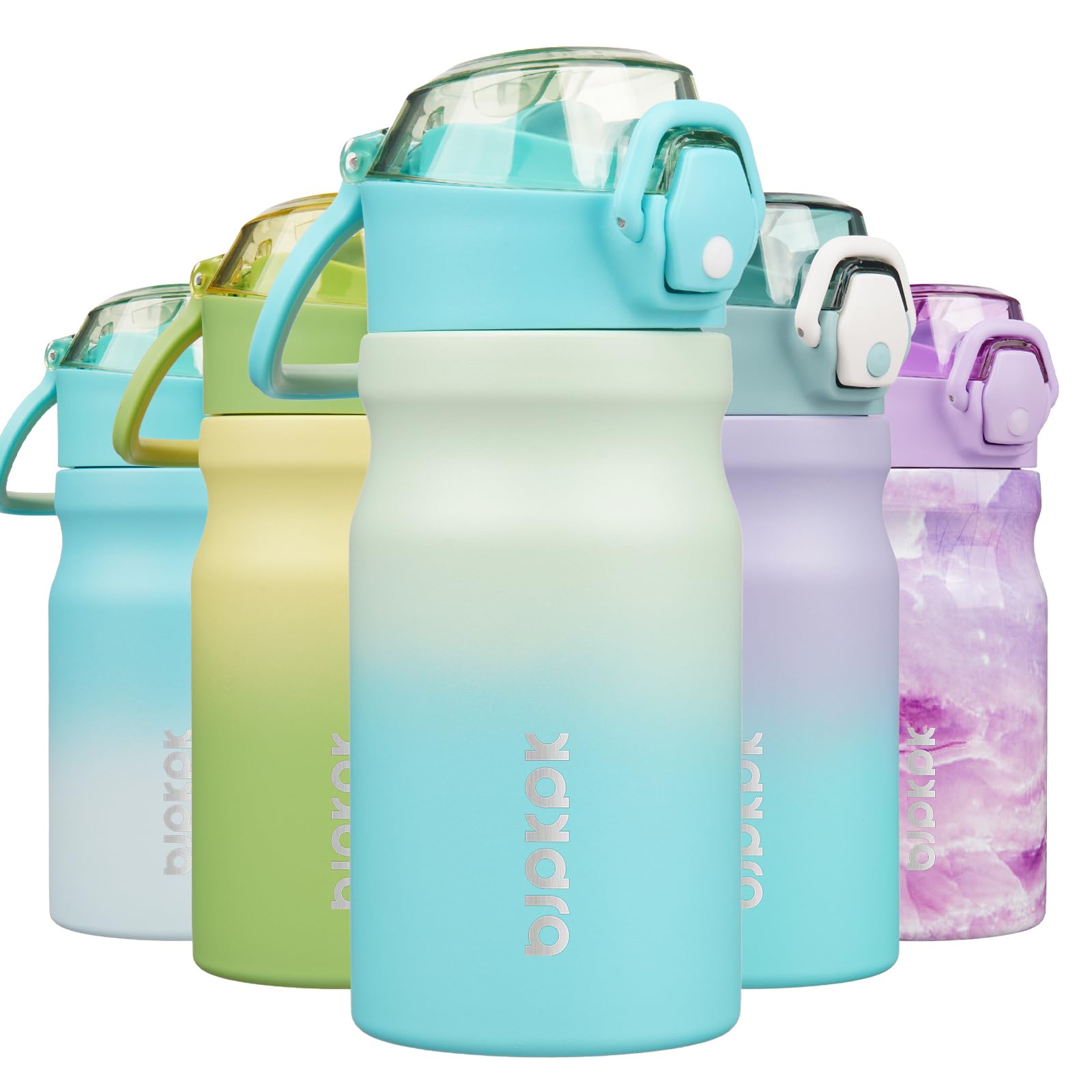 BJPKPK Insulated Water Bottle 18oz Stainless Steel Water Bottles with Straw and Carry Handle Double Wall Metal Thermal Flask,Light Blue Leopard