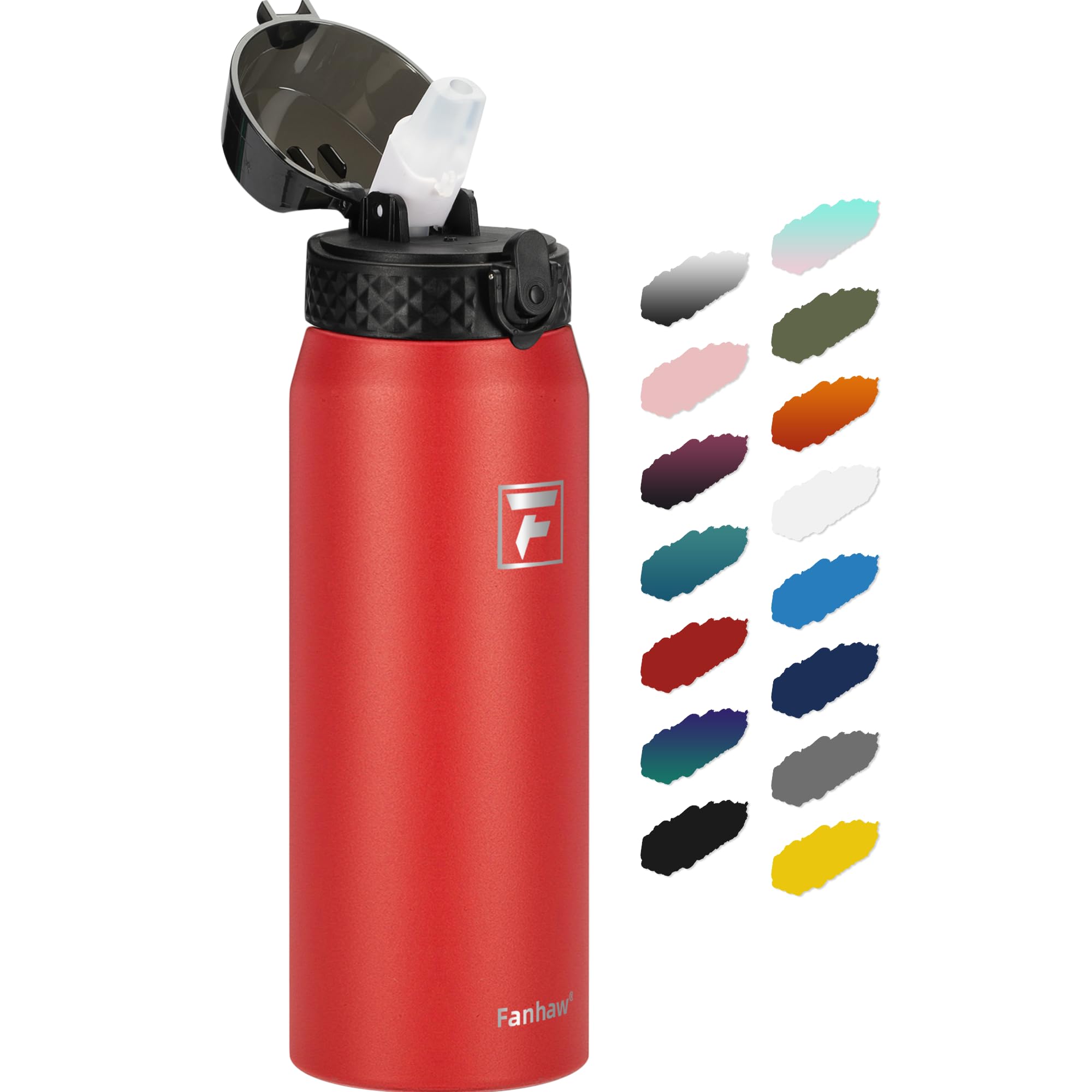 Fanhaw 20 Oz Kids Insulated Stainless Steel Water Bottle with Straw Lid, Leakproof & Anti-Dust Everyday Use Bottle for School, Women & Men, Back to School Essentials (Black)