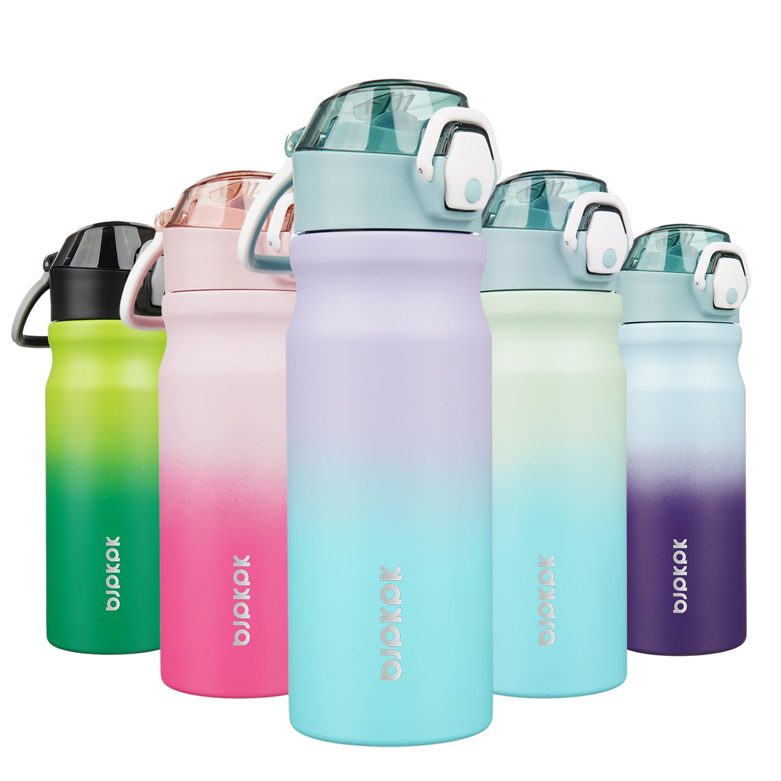 BJPKPK Insulated Water Bottle 18oz Stainless Steel Water Bottles with Straw and Carry Handle Double Wall Metal Thermal Flask,Light Blue Leopard