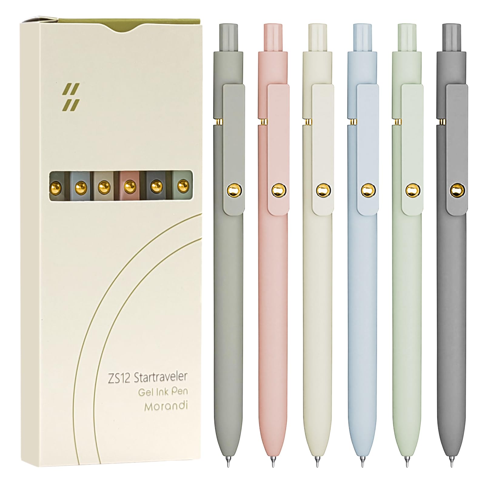UIXJODO 12 Pcs Gel Pens 0.5mm Quick Dry Black Ink Pens Fine Point Smooth Writing Pens, Cute Office and School Supplies Gifts for Women Teacher Students (12 Pcs Morandi and Vintage Gold)