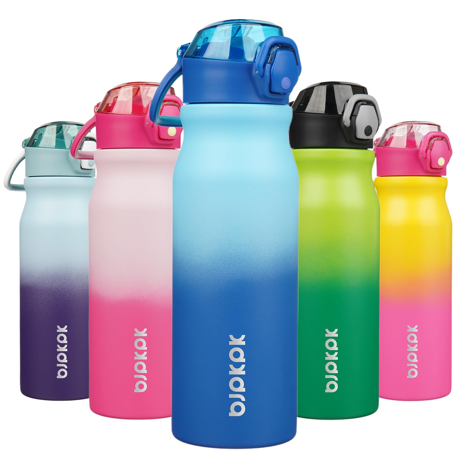 BJPKPK Insulated Water Bottle 18oz Stainless Steel Water Bottles with Straw and Carry Handle Double Wall Metal Thermal Flask,Light Blue Leopard