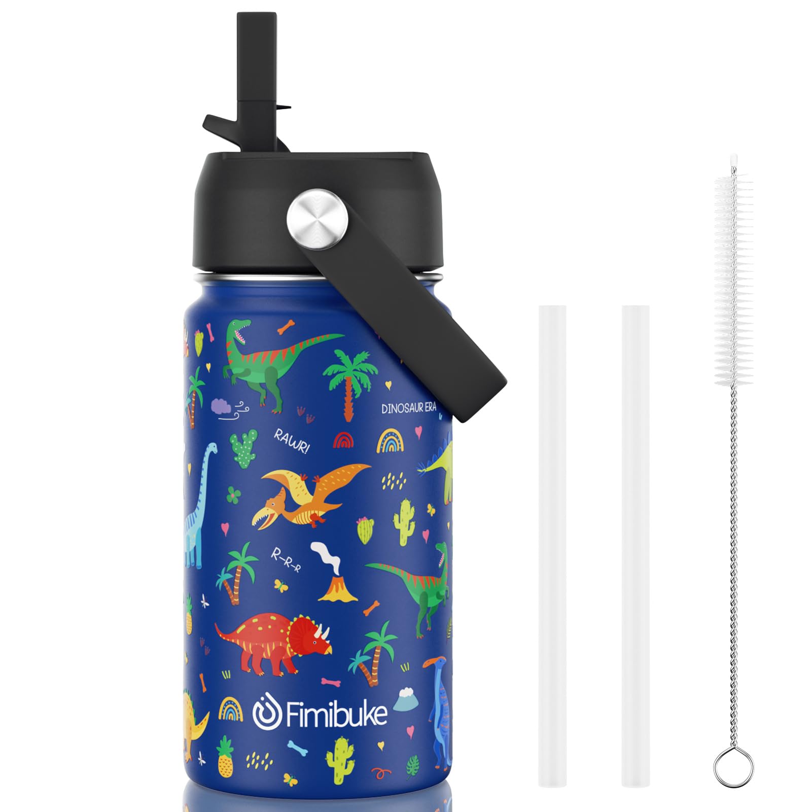 Fimibuke Kids Insulated Water Bottle, 14oz BPA FREE 18/8 Stainless Steel Travel Tumbler Double Wall Vacuum Leak Proof Kids Cup with Straw Metal Water Bottle for School Boys Girls(1 Pack, Rainbow)
