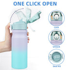 BJPKPK Insulated Water Bottle 18oz Stainless Steel Water Bottles with Straw and Carry Handle Double Wall Metal Thermal Flask,Light Blue Leopard