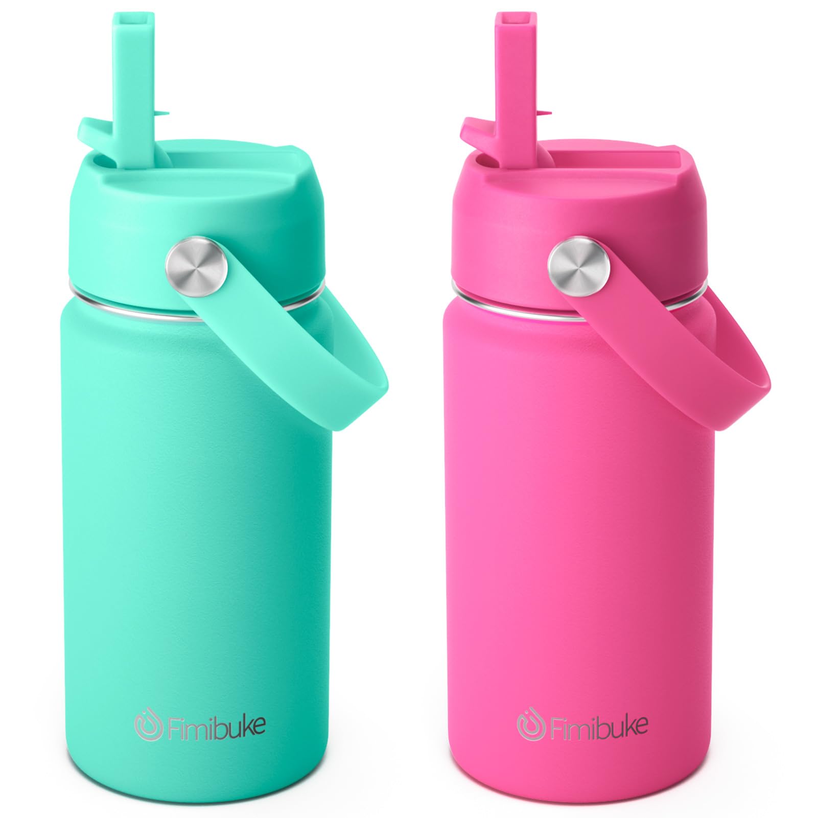 Fimibuke Kids Insulated Water Bottle, 14oz BPA FREE 18/8 Stainless Steel Travel Tumbler Double Wall Vacuum Leak Proof Kids Cup with Straw Metal Water Bottle for School Boys Girls(1 Pack, Rainbow)