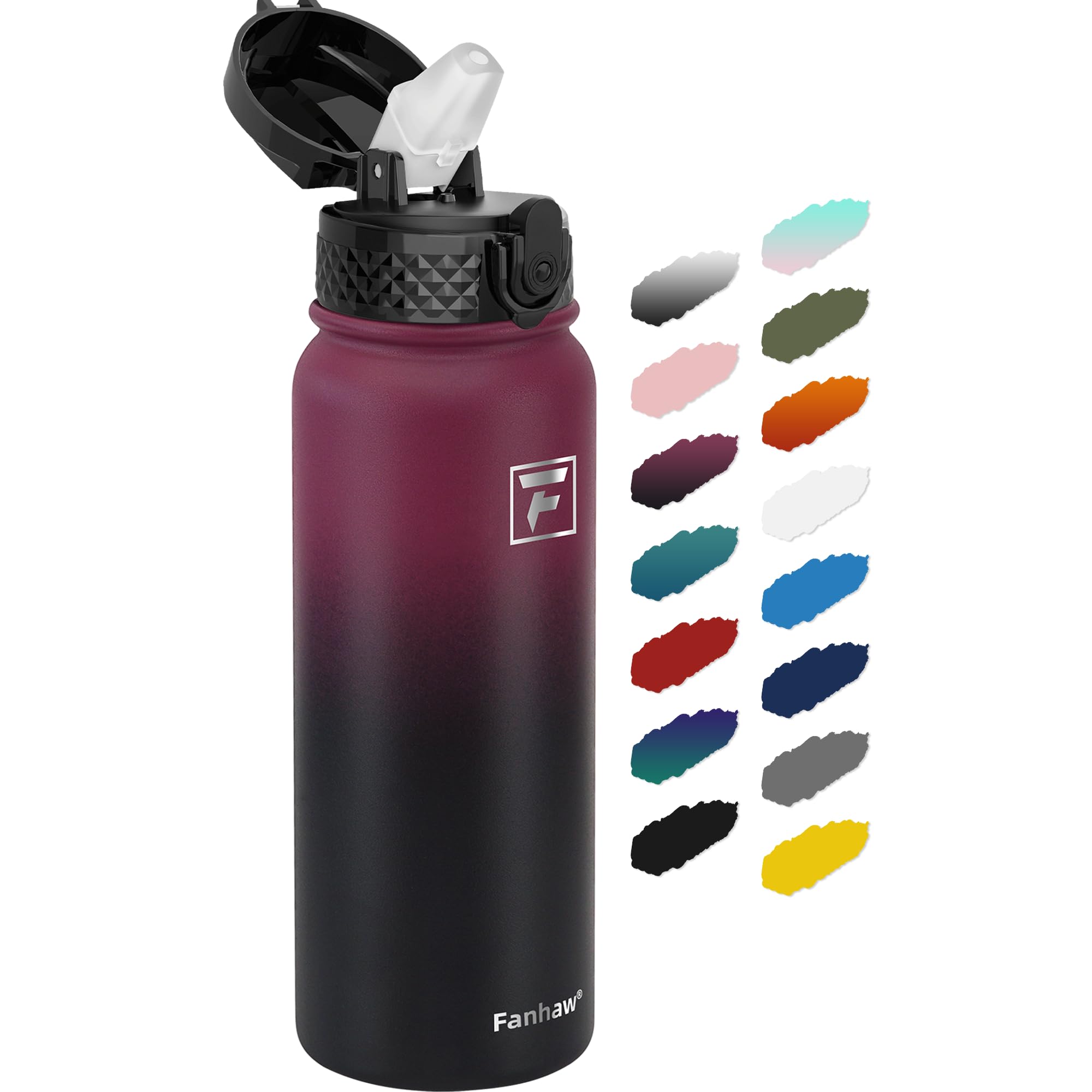 Fanhaw 20 Oz Kids Insulated Stainless Steel Water Bottle with Straw Lid, Leakproof & Anti-Dust Everyday Use Bottle for School, Women & Men, Back to School Essentials (Black)