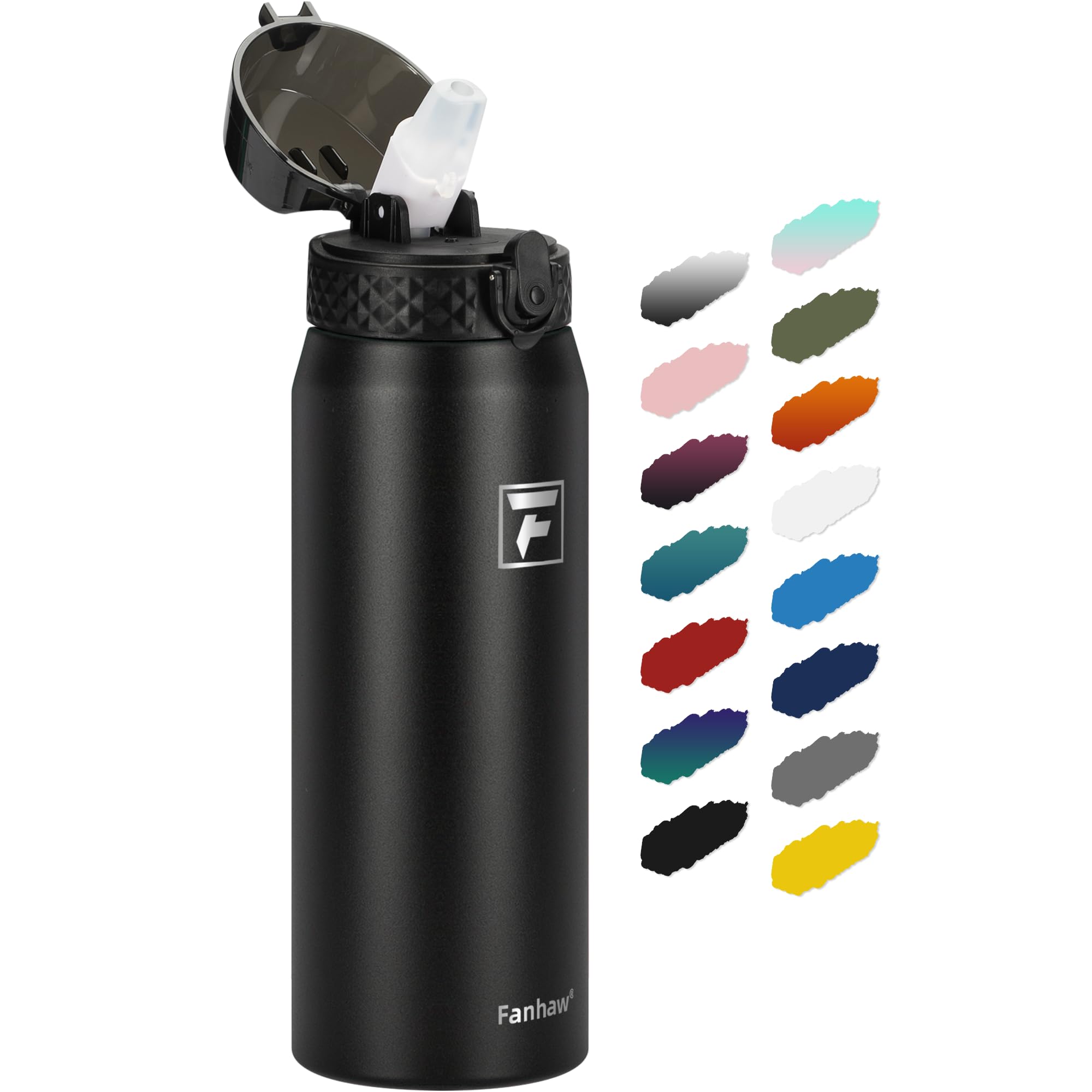 Fanhaw 20 Oz Kids Insulated Stainless Steel Water Bottle with Straw Lid, Leakproof & Anti-Dust Everyday Use Bottle for School, Women & Men, Back to School Essentials (Black)