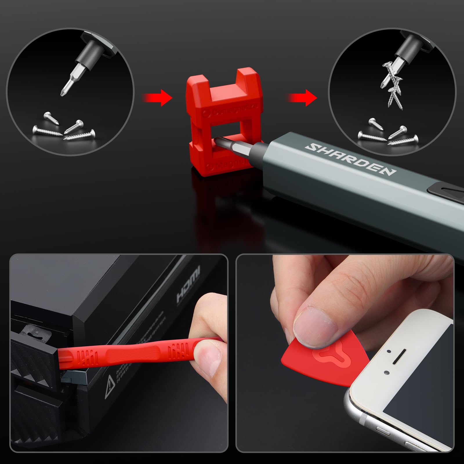 SHARDEN Mini Electric Screwdriver, 29 in 1 Small Electric Screw Driver Kit with 24 Magnetic Bits, Precision Cordless Repair Tool for Phone, Camera, Laptop, Watch