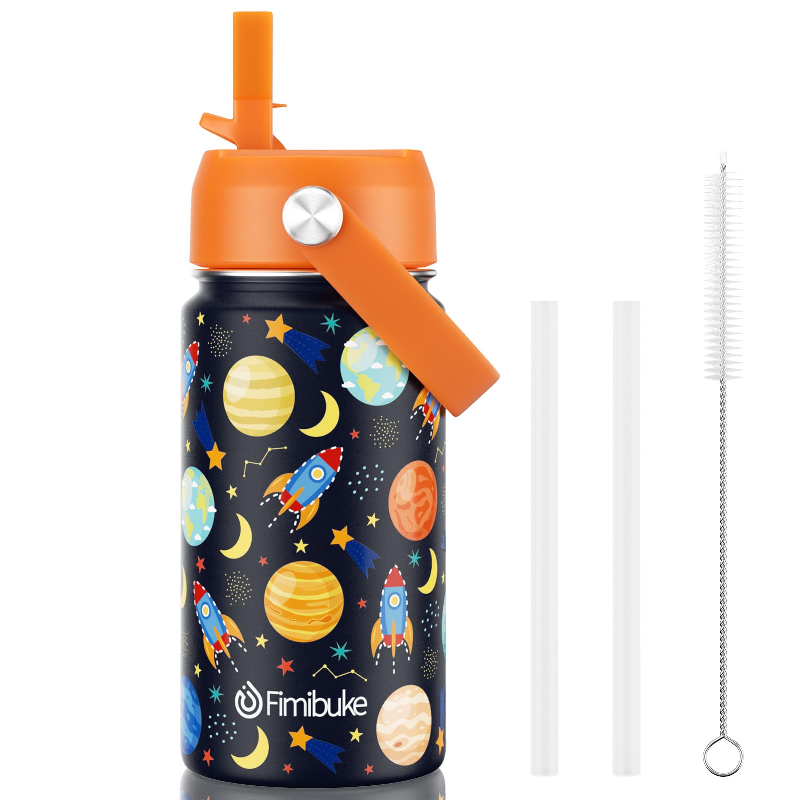 Fimibuke Kids Insulated Water Bottle, 14oz BPA FREE 18/8 Stainless Steel Travel Tumbler Double Wall Vacuum Leak Proof Kids Cup with Straw Metal Water Bottle for School Boys Girls(1 Pack, Rainbow)