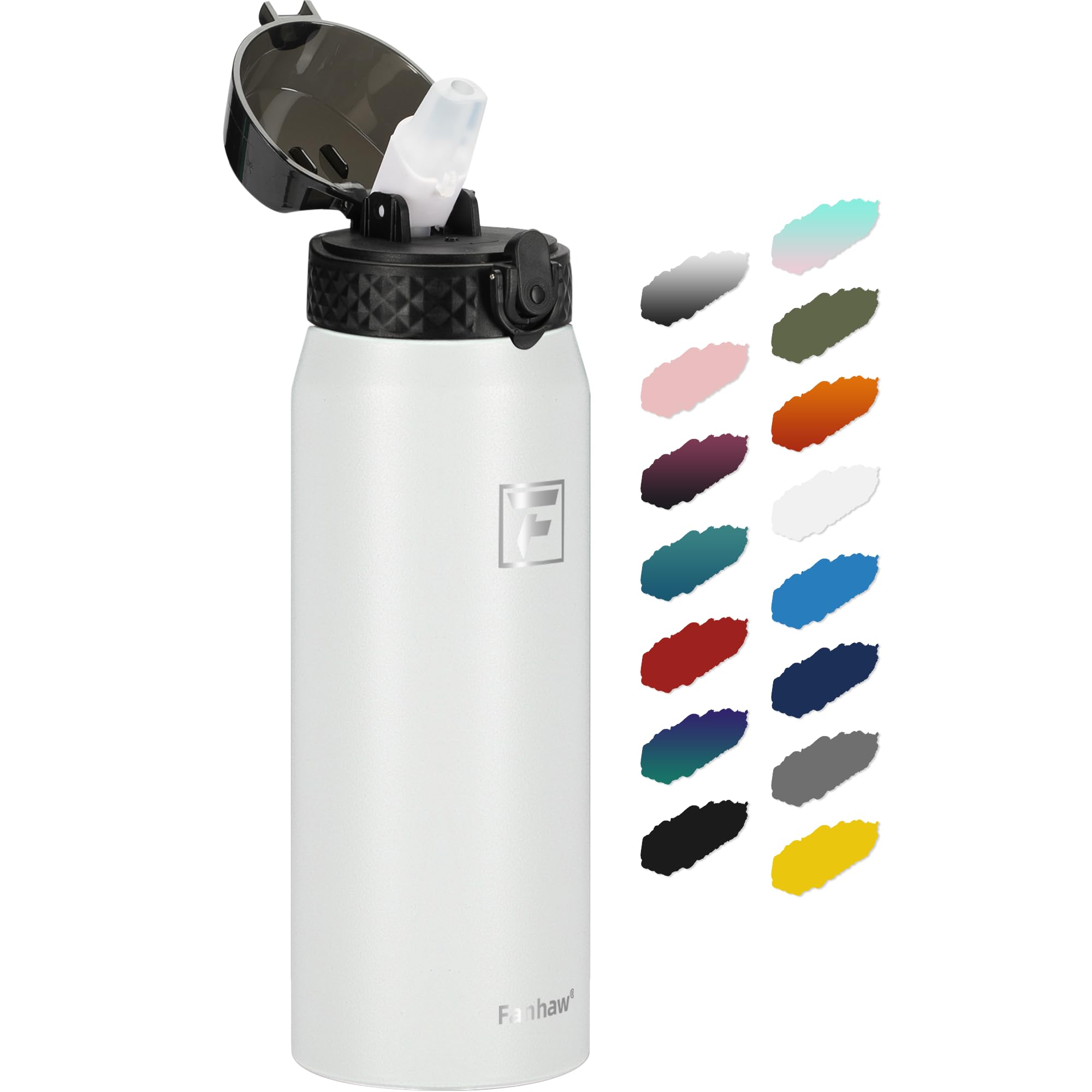 Fanhaw 20 Oz Kids Insulated Stainless Steel Water Bottle with Straw Lid, Leakproof & Anti-Dust Everyday Use Bottle for School, Women & Men, Back to School Essentials (Black)