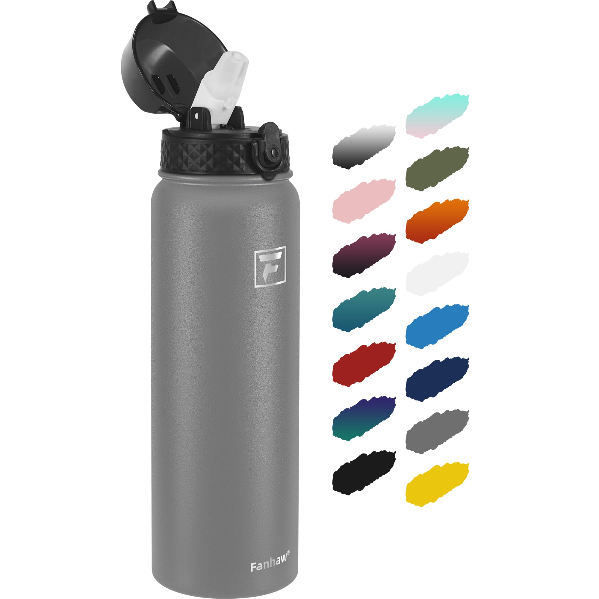 Fanhaw 20 Oz Kids Insulated Stainless Steel Water Bottle with Straw Lid, Leakproof & Anti-Dust Everyday Use Bottle for School, Women & Men, Back to School Essentials (Black)