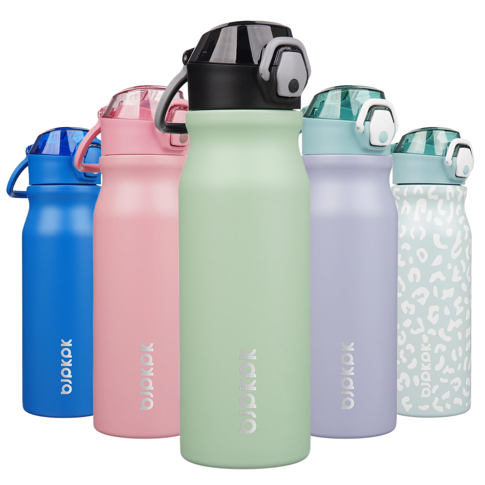 BJPKPK Insulated Water Bottle 18oz Stainless Steel Water Bottles with Straw and Carry Handle Double Wall Metal Thermal Flask,Light Blue Leopard