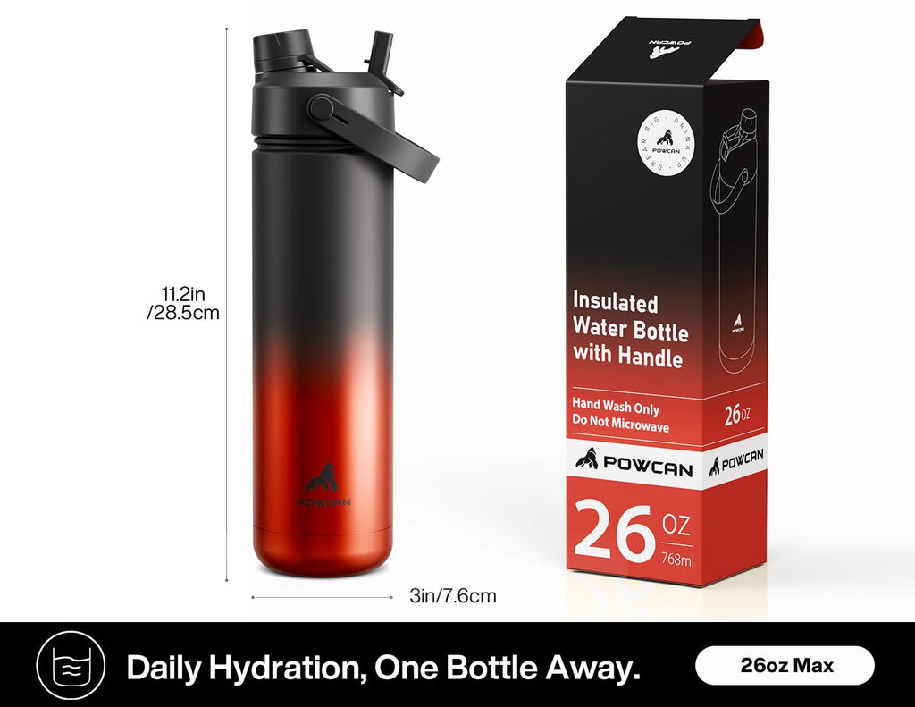 POWCAN 26 oz Insulated Water Bottle with 2-in-1 Straw and Spout Lid, Keep Cold 24H, Leak-Proof, Fits in Car Cup Holder, Stainless Steel Water Bottle for Sports, Travel, and School (Cotton Candy)