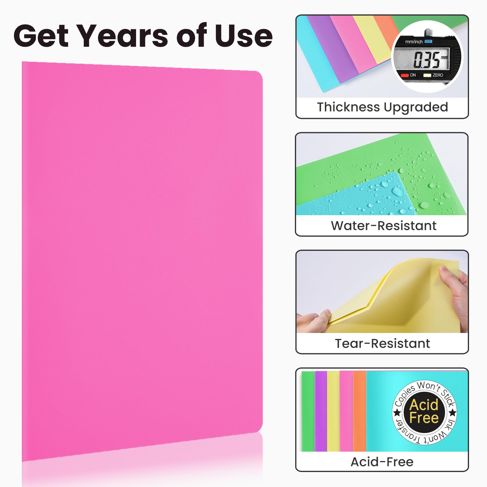 Sooez 6Pack Folders with Pockets, Pastels Colors, Heavy Duty Pocket Folder, Plastic Folders with Pockets, 2-Pocket Folder Bulk, Aesthetic File Folder, Back to School Office Filing Supplies