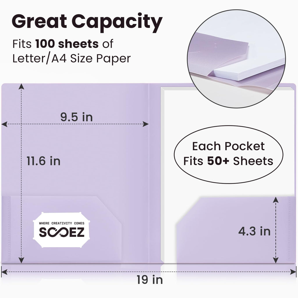 Sooez 6Pack Folders with Pockets, Pastels Colors, Heavy Duty Pocket Folder, Plastic Folders with Pockets, 2-Pocket Folder Bulk, Aesthetic File Folder, Back to School Office Filing Supplies