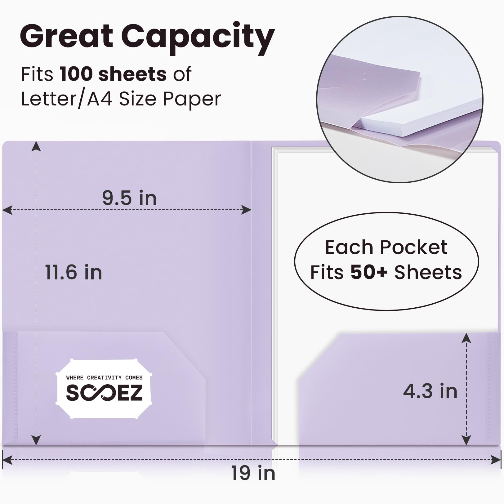 Sooez 6Pack Folders with Pockets, Pastels Colors, Heavy Duty Pocket Folder, Plastic Folders with Pockets, 2-Pocket Folder Bulk, Aesthetic File Folder, Back to School Office Filing Supplies