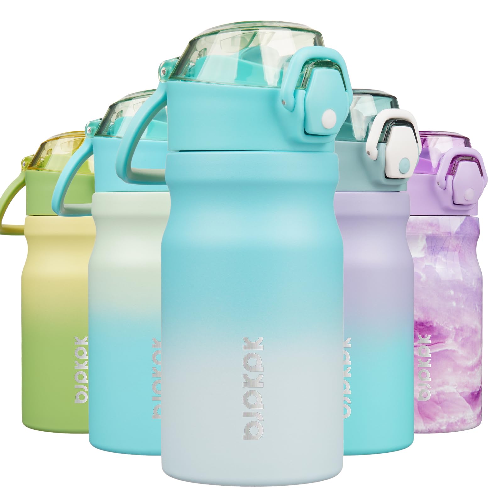 BJPKPK Insulated Water Bottle 18oz Stainless Steel Water Bottles with Straw and Carry Handle Double Wall Metal Thermal Flask,Light Blue Leopard
