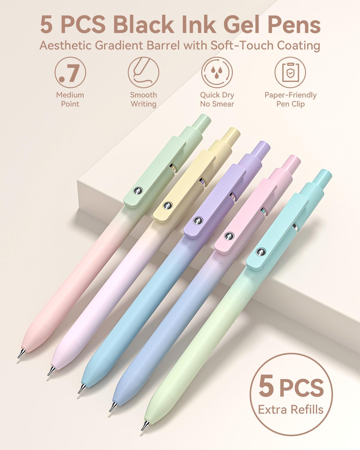 Four Candies 39 PCS Aesthetic Stationery Set with Cute Pen Case, College Supplies and Nursing Essentials, 12 Pastel Highlighters, 5 Black Gel Pens, 6 Mechanical Pencils, Pink