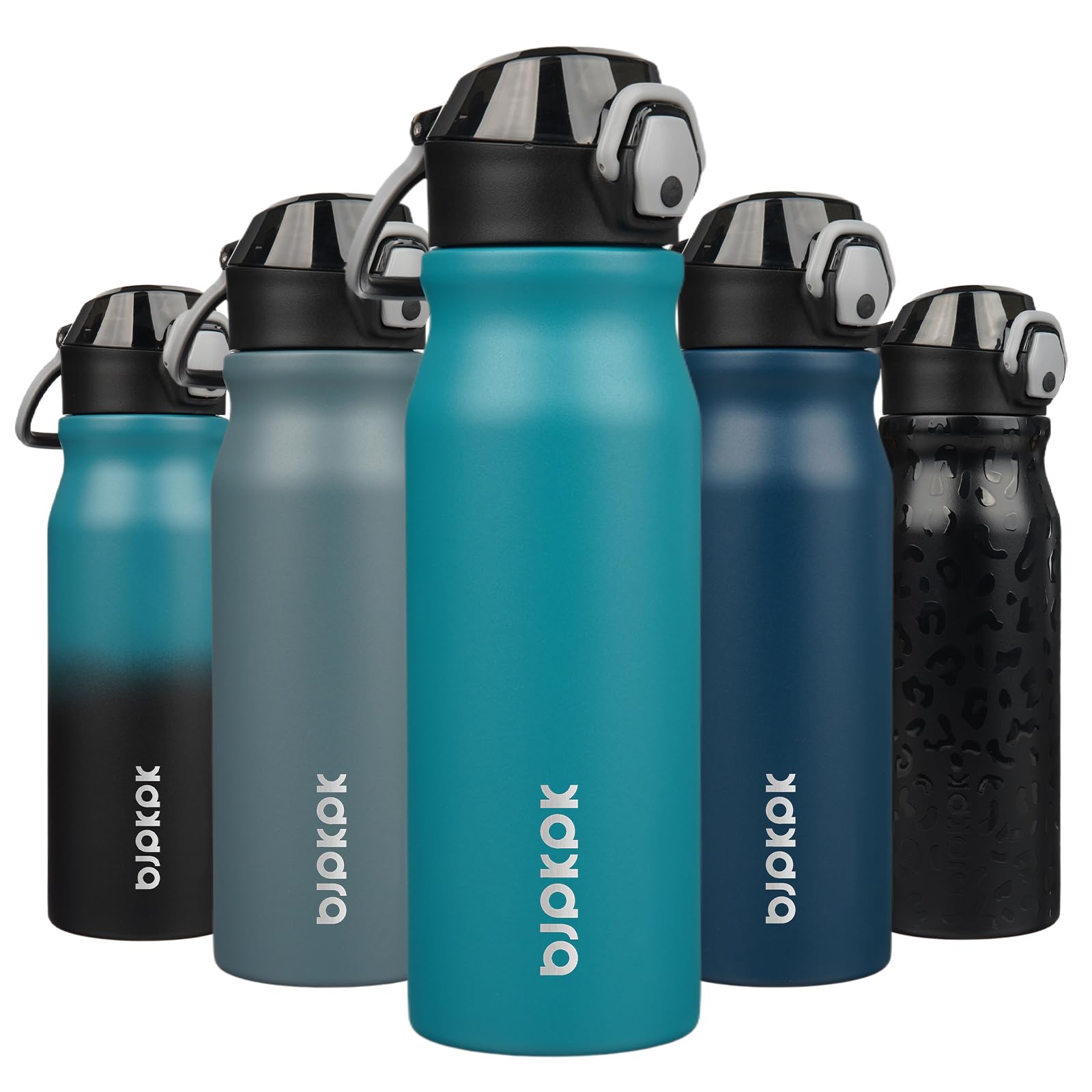BJPKPK Insulated Water Bottle 18oz Stainless Steel Water Bottles with Straw and Carry Handle Double Wall Metal Thermal Flask,Light Blue Leopard