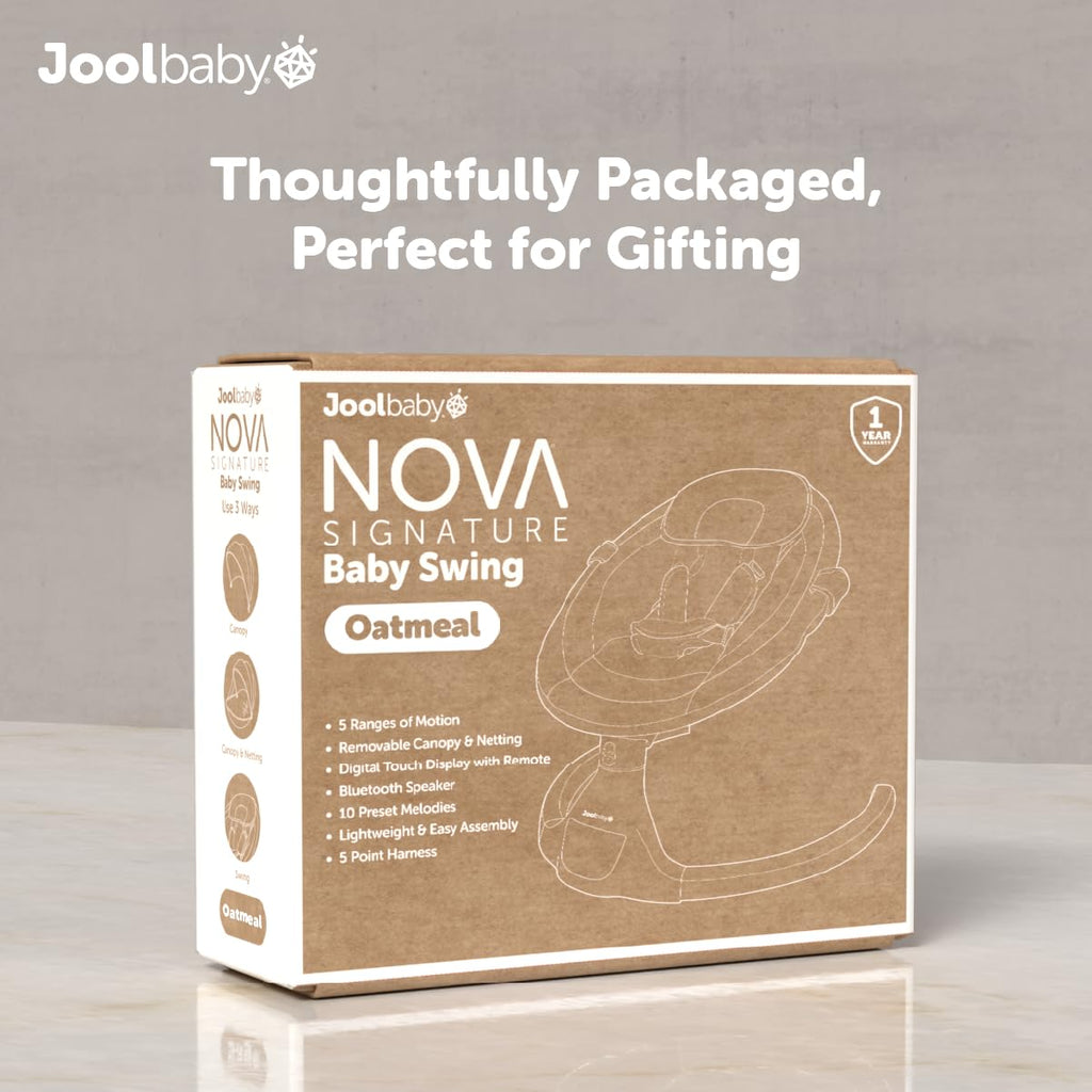 Jool Baby Nova Baby Swing for Infants – Bluetooth Music, Remote (Gray) | Keep Baby Happy While Getting Things Done – Gentle Side-to-Side Motion Helps Baby Feel Content