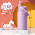 Fimibuke Kids Insulated Water Bottle, 14oz BPA FREE 18/8 Stainless Steel Travel Tumbler Double Wall Vacuum Leak Proof Kids Cup with Straw Metal Water Bottle for School Boys Girls(1 Pack, Rainbow)