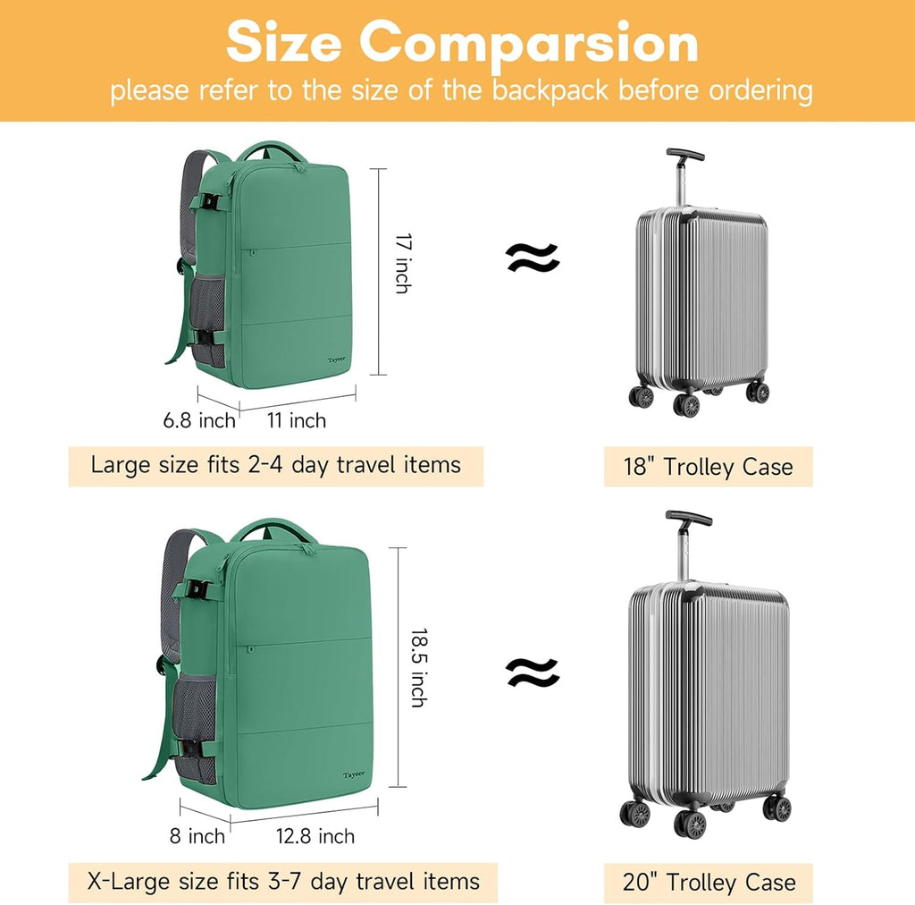 Taygeer Travel Laptop Backpack for Men Women, Airplane Approved Travel Backpack Suitcase with Water Bottle Pocket, Lightweight College 35l Luggage Bag 15.6inch Laptop Mochila Gifts for Business,Black