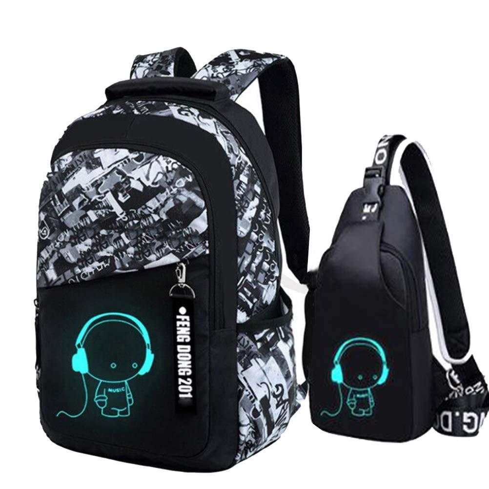 Asge Large Nylon Backpacks for Boys & Girls, Waterproof Satchel with Print, School Bags for 8-16 Years
