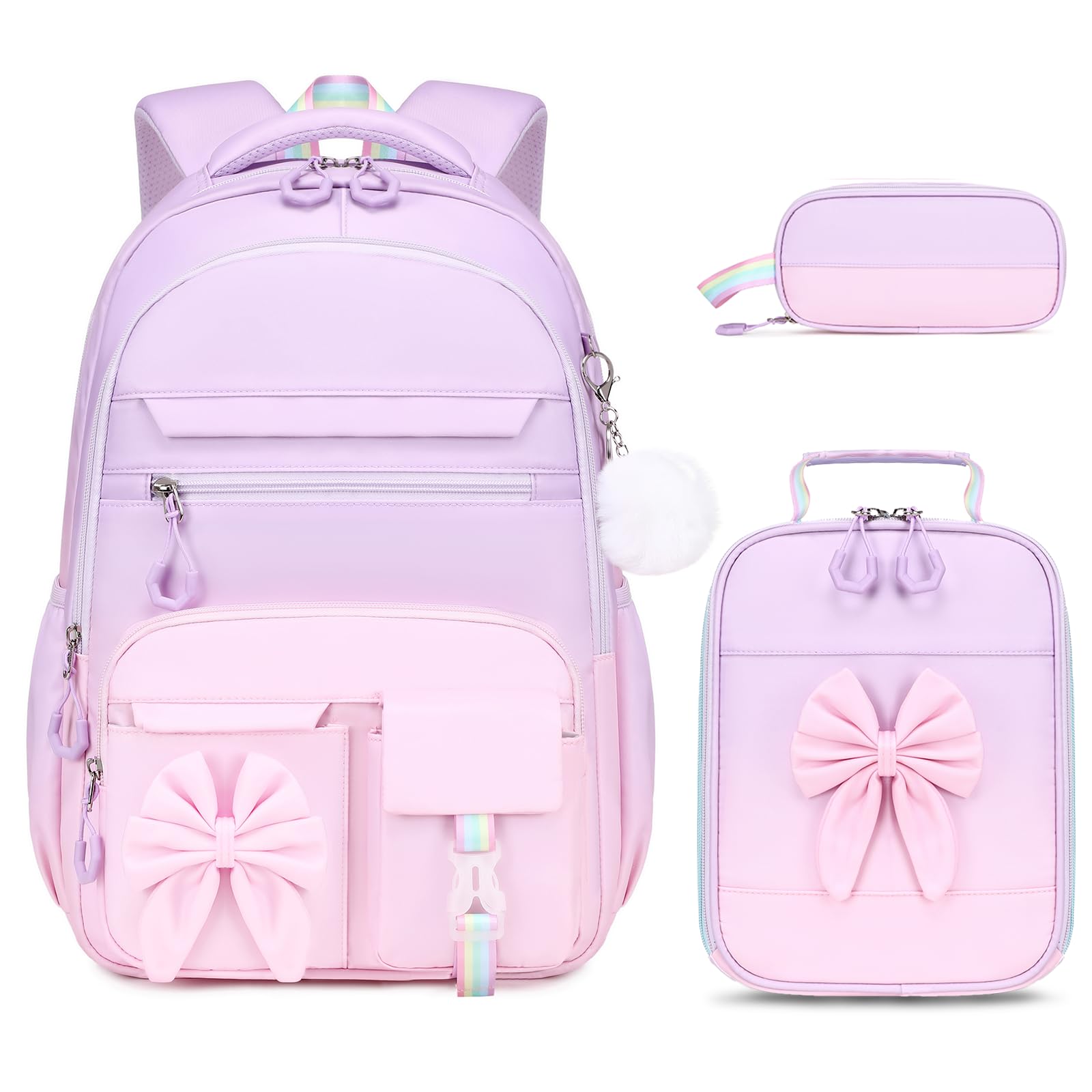 DIGOBAY Backpack for Girls, 3PCS Girls Backpack for School with Lunch Bag Pencil Case, Cute Kids Teens Bookbag for Kindergarten Elementary Preschool Middle School (Pink)