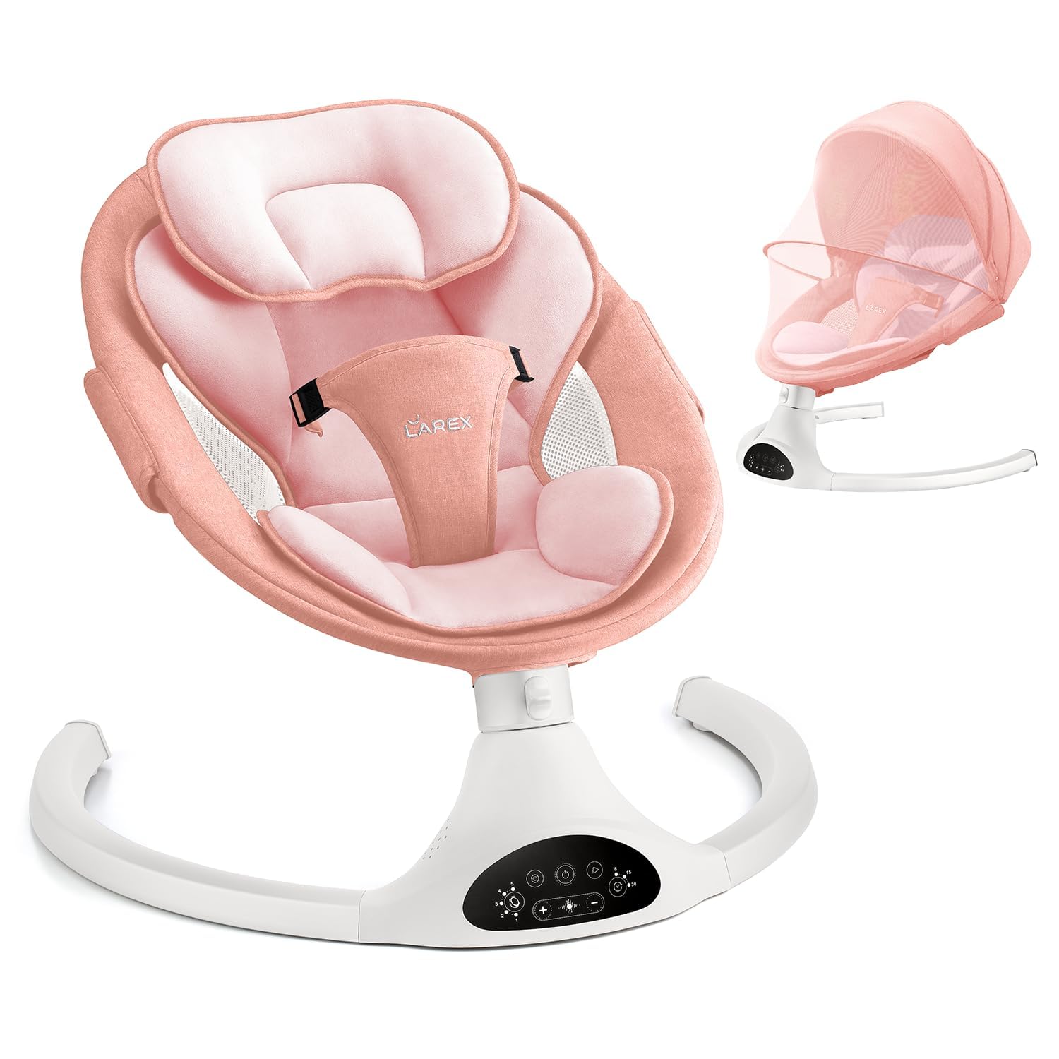 LAREX Baby Swing Infant Swing Electric Toddler Baby Rocker Portable for Newborn Boy Girl, 5 Sway Speeds with Remote Control, 10 Preset Melodies and Bluetooth, 0-6 Months Max 20 Lbs (Black)