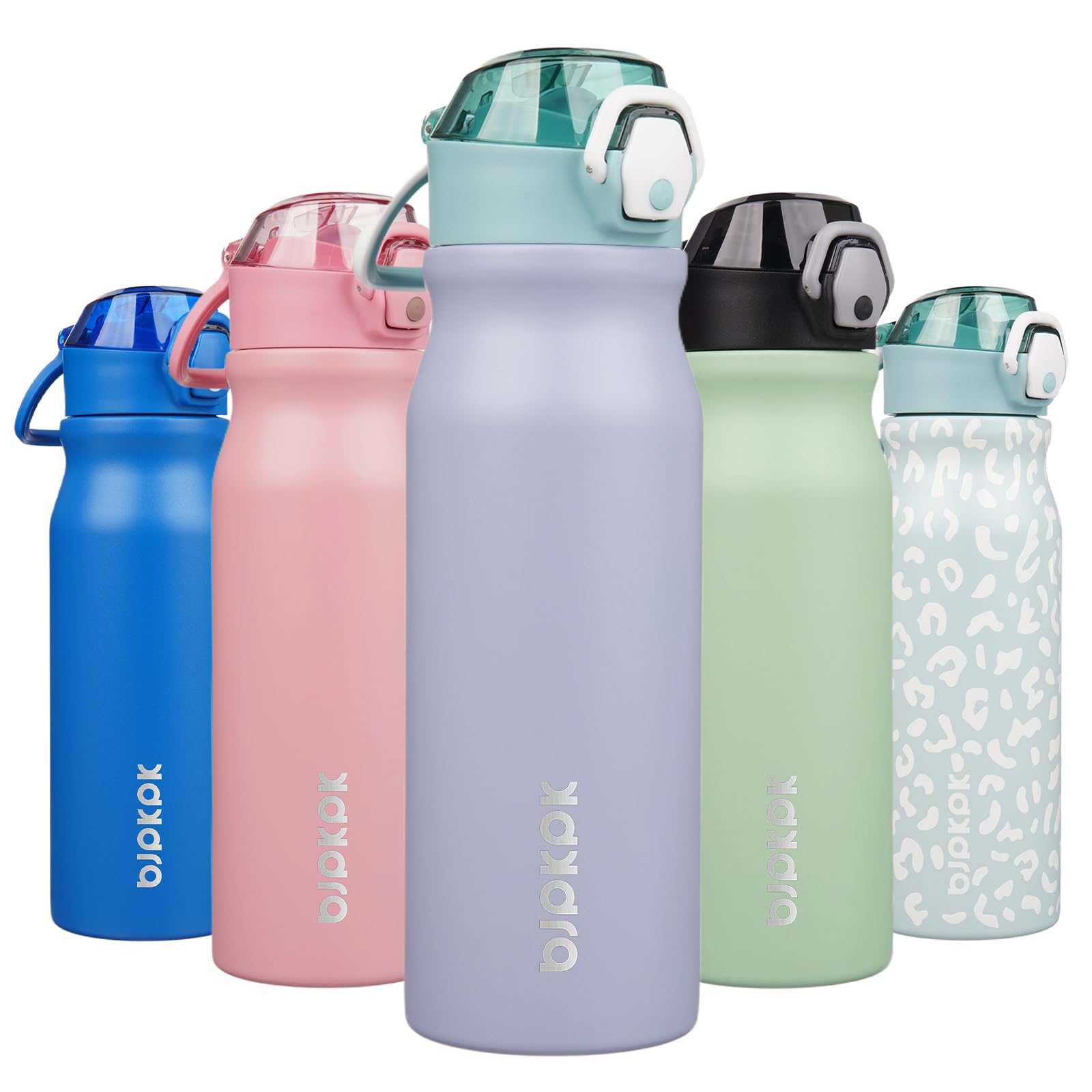 BJPKPK Insulated Water Bottle 18oz Stainless Steel Water Bottles with Straw and Carry Handle Double Wall Metal Thermal Flask,Light Blue Leopard