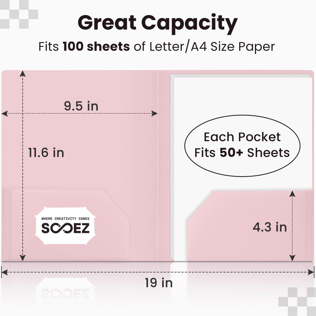 Sooez 6Pack Folders with Pockets, Pastels Colors, Heavy Duty Pocket Folder, Plastic Folders with Pockets, 2-Pocket Folder Bulk, Aesthetic File Folder, Back to School Office Filing Supplies