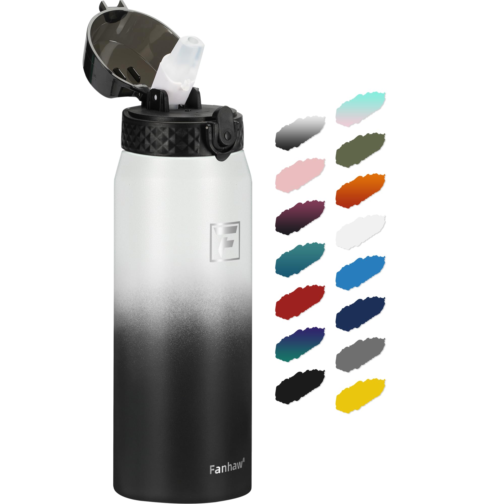 Fanhaw 20 Oz Kids Insulated Stainless Steel Water Bottle with Straw Lid, Leakproof & Anti-Dust Everyday Use Bottle for School, Women & Men, Back to School Essentials (Black)