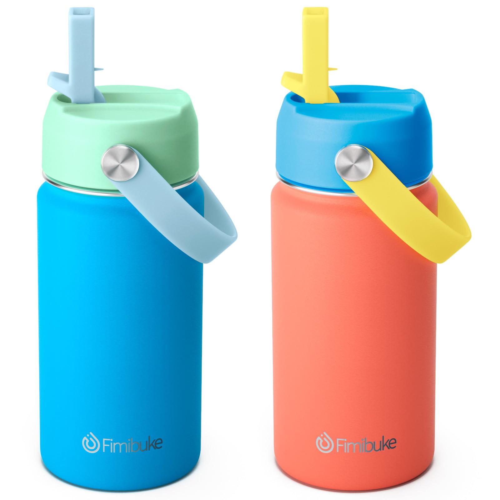 Fimibuke Kids Insulated Water Bottle, 14oz BPA FREE 18/8 Stainless Steel Travel Tumbler Double Wall Vacuum Leak Proof Kids Cup with Straw Metal Water Bottle for School Boys Girls(1 Pack, Rainbow)