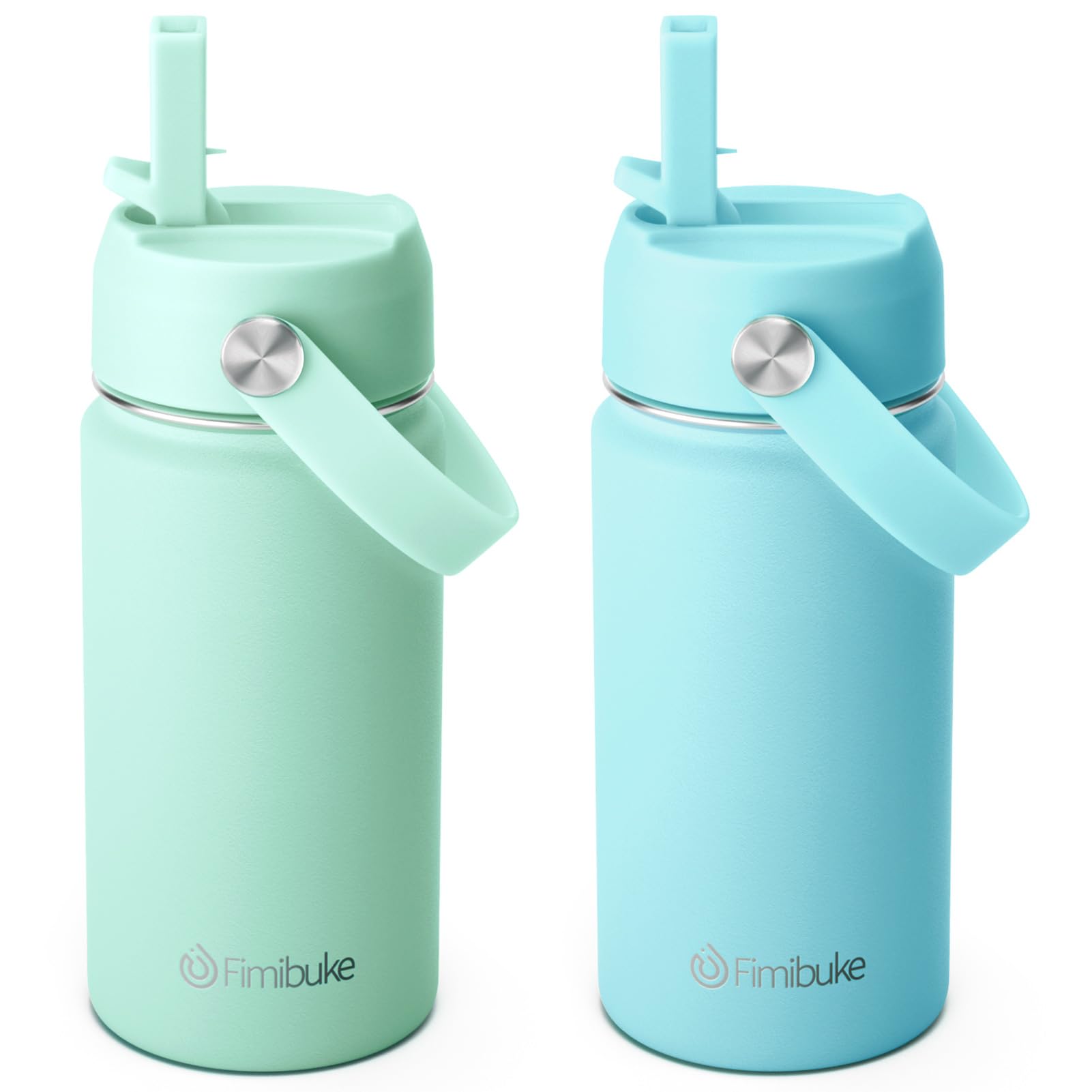 Fimibuke Kids Insulated Water Bottle, 14oz BPA FREE 18/8 Stainless Steel Travel Tumbler Double Wall Vacuum Leak Proof Kids Cup with Straw Metal Water Bottle for School Boys Girls(1 Pack, Rainbow)