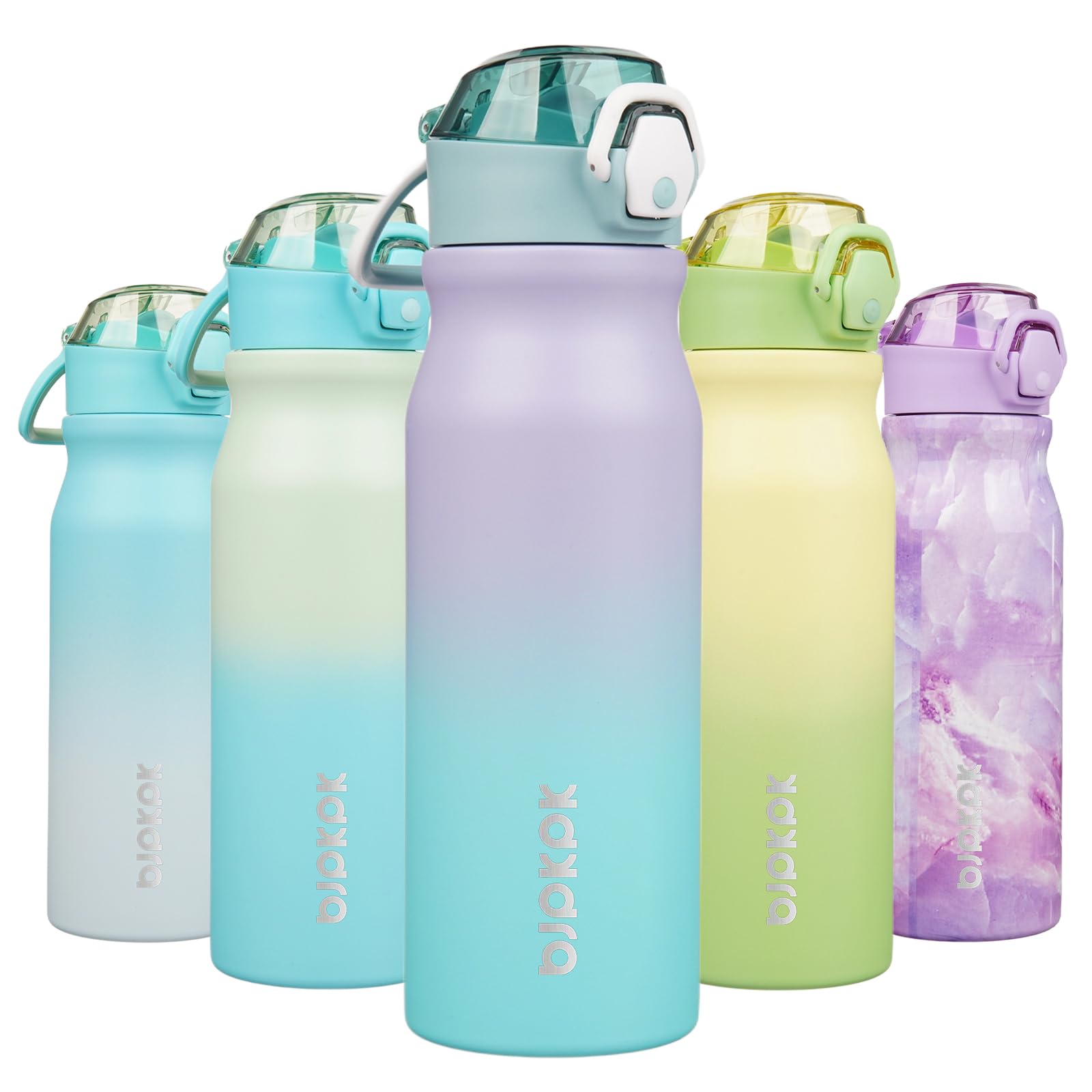 BJPKPK Insulated Water Bottle 18oz Stainless Steel Water Bottles with Straw and Carry Handle Double Wall Metal Thermal Flask,Light Blue Leopard