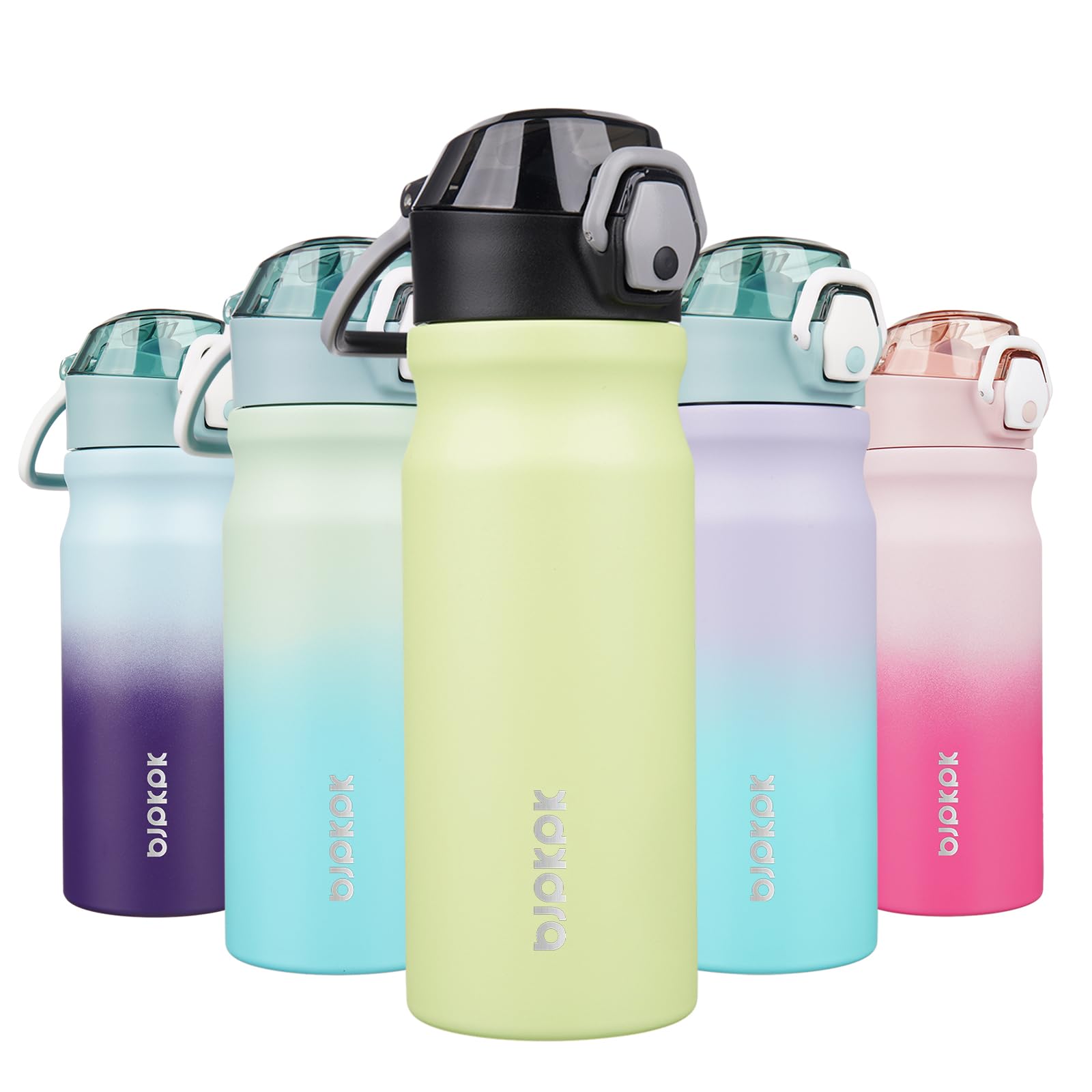 BJPKPK Insulated Water Bottle 18oz Stainless Steel Water Bottles with Straw and Carry Handle Double Wall Metal Thermal Flask,Light Blue Leopard