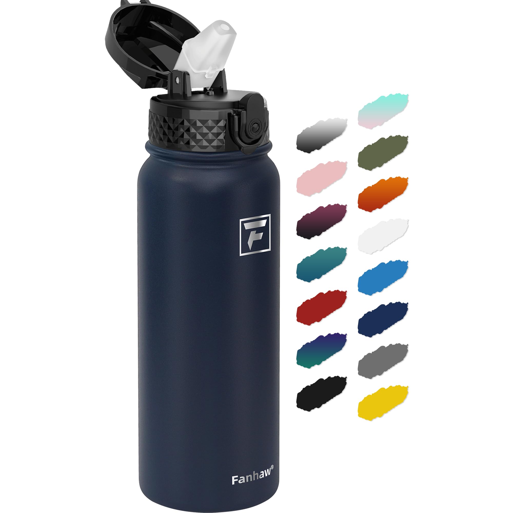 Fanhaw 20 Oz Kids Insulated Stainless Steel Water Bottle with Straw Lid, Leakproof & Anti-Dust Everyday Use Bottle for School, Women & Men, Back to School Essentials (Black)