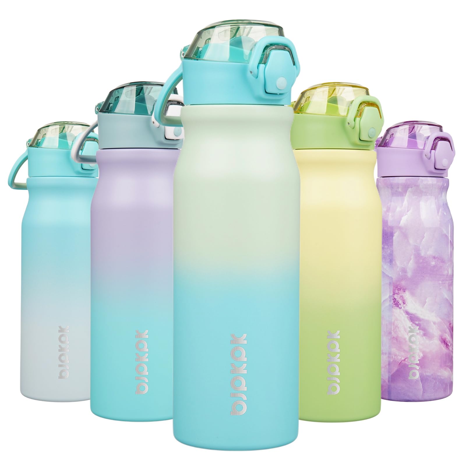 BJPKPK Insulated Water Bottle 18oz Stainless Steel Water Bottles with Straw and Carry Handle Double Wall Metal Thermal Flask,Light Blue Leopard