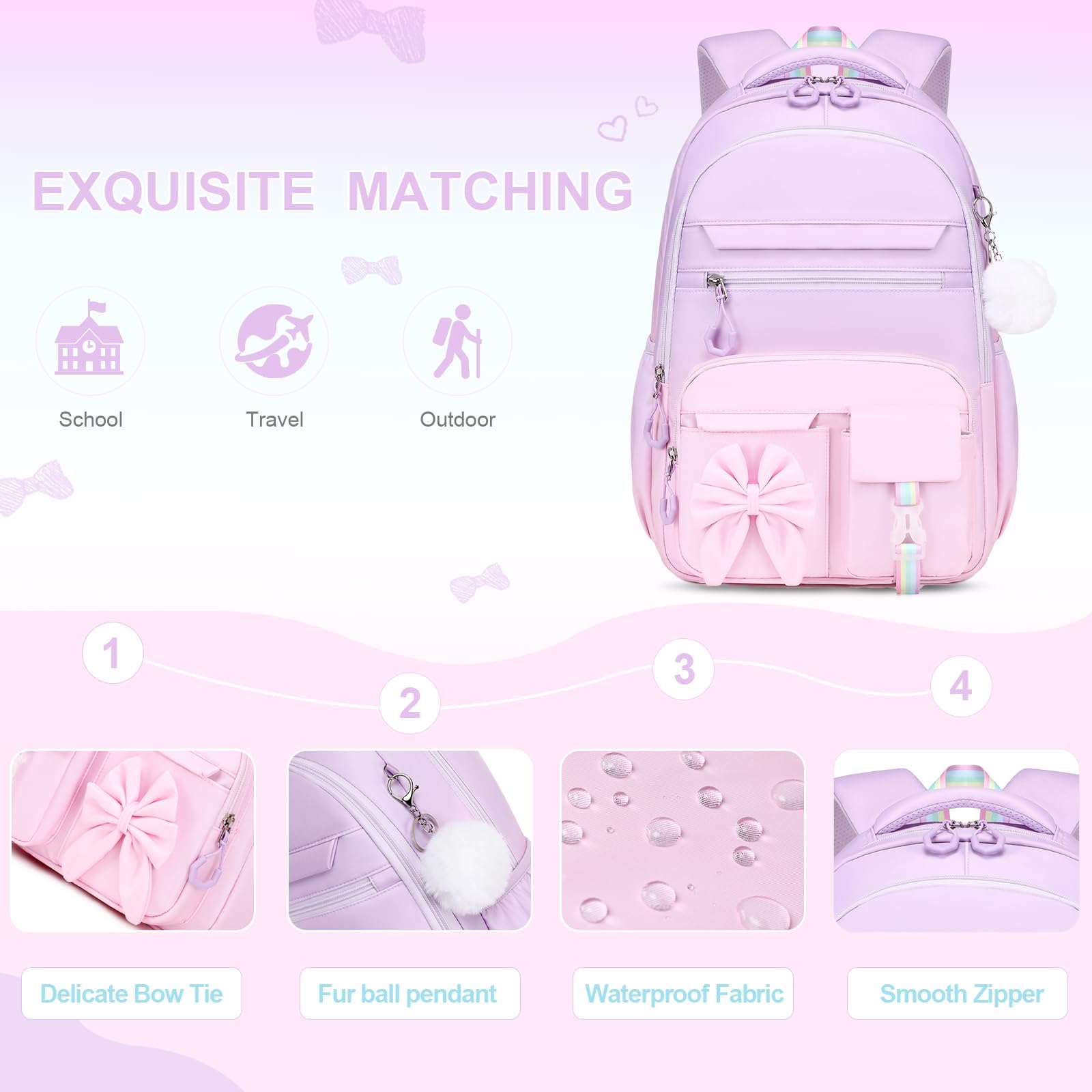 DIGOBAY Backpack for Girls, 3PCS Girls Backpack for School with Lunch Bag Pencil Case, Cute Kids Teens Bookbag for Kindergarten Elementary Preschool Middle School (Pink)